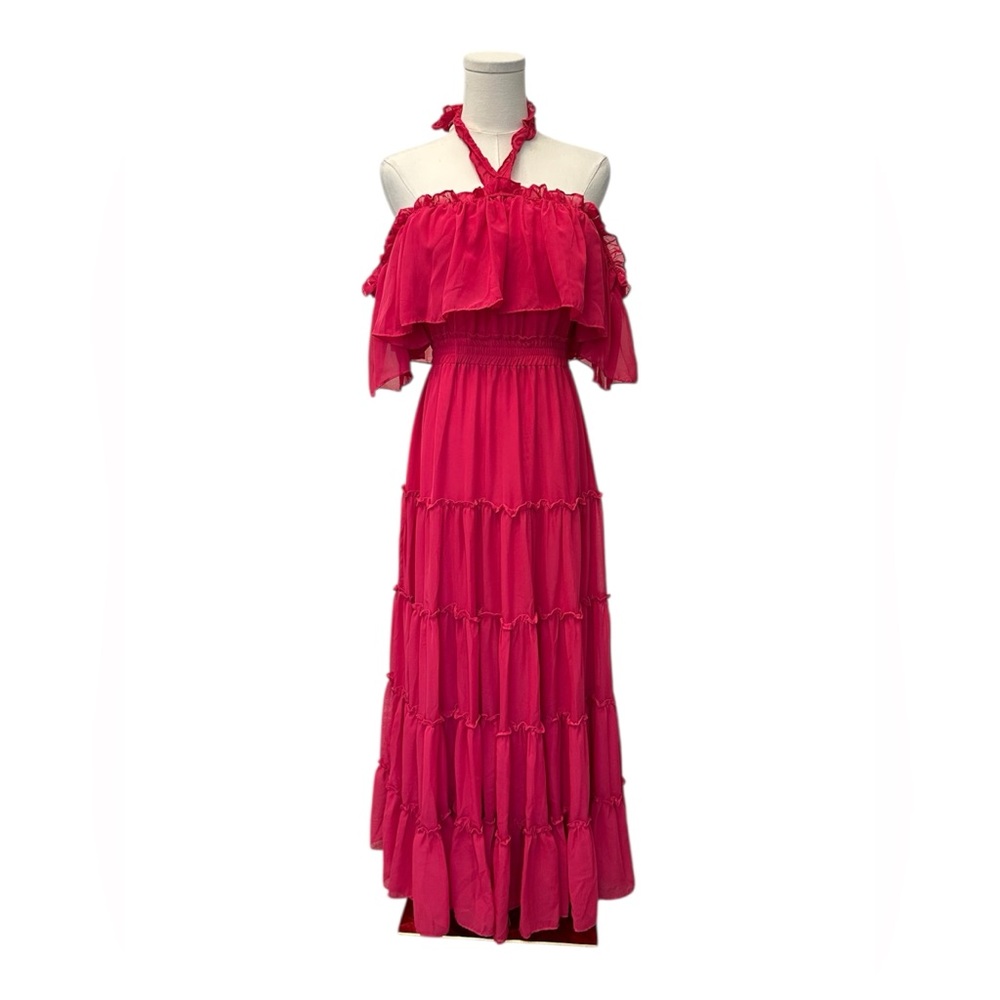 Misa Los Angeles Elegant Pink Fuchsia Off-Shoulder Maxi Dress Size XS NWT $425